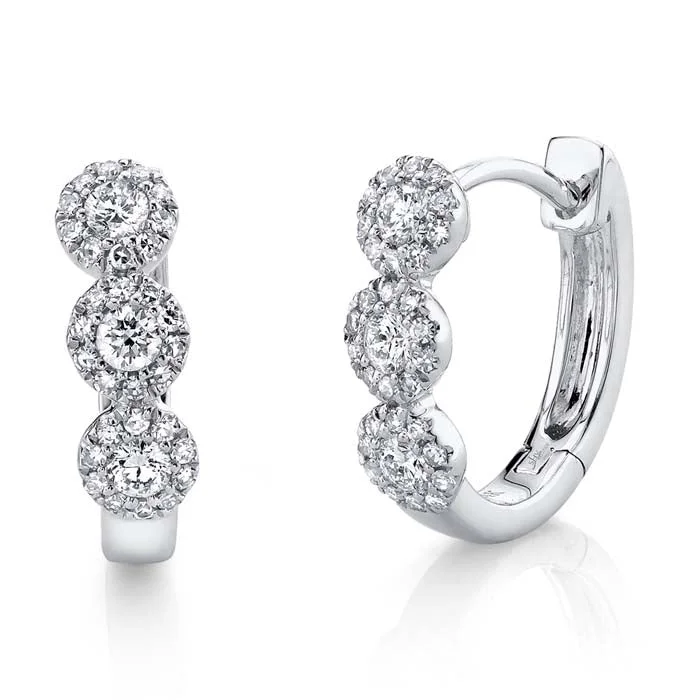 Women's K gold earrings-Shy Creation "Eden Collection" .37CTW Cluster Front Diamond Huggie Earrings in 14K White Gold