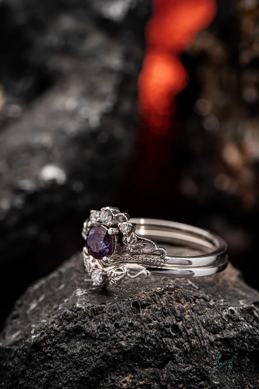 Women's gemstone rings-READY TO SHIP: Ariadne ring set with colour change alexandrite, two rings in 14K white gold with natural diamonds, AVAILABLE RING SIZES: 6.25 - 9.25 US