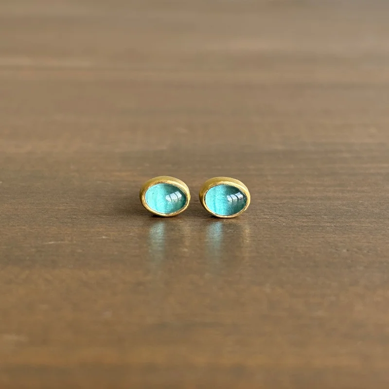 Women's limited edition earrings-Oval Apatite Stud Earrings