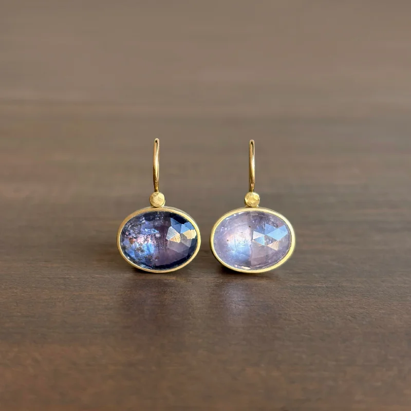 Women's celestial earrings-Violet Oval Mismatched Umba Sapphire Earrings