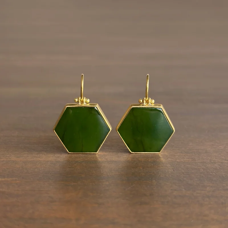 Women's geometric earrings-Canadian Jade Hexagon Earrings