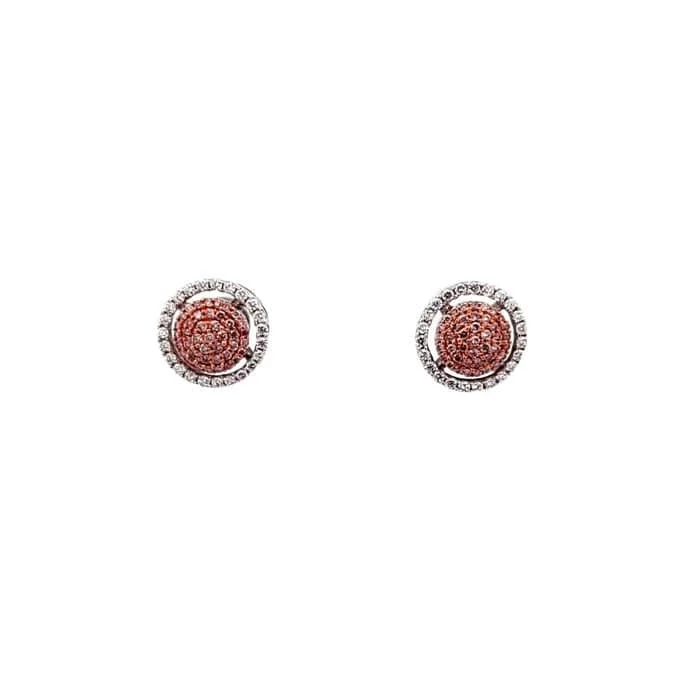 Women's wedding earrings-Mountz Collection Pink and White Diamond Stud Earrings in 18K Rose and White Gold