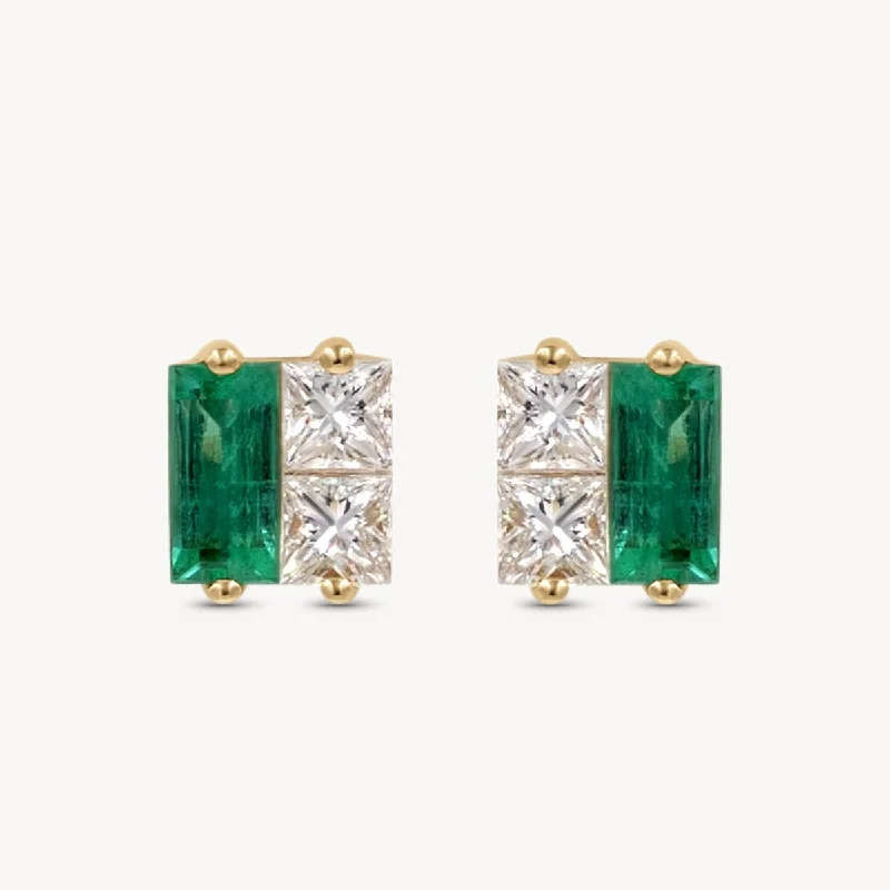 Women's rose gold earrings-Emerald Diamond Twinkle Studs