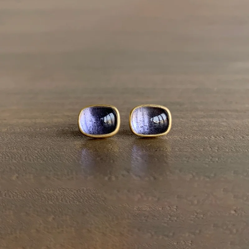 Women's family earrings-Iolite Cushion Cabochon Stud Earrings