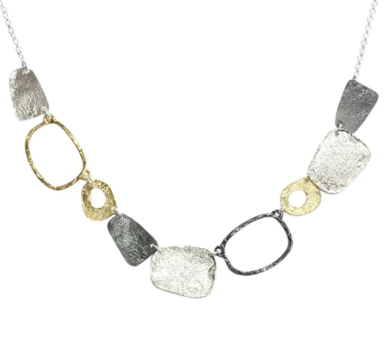 Women's bridal necklaces-Three tone Abstract silver necklace 19136