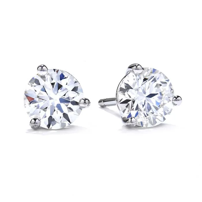 Affordable women's earrings-Mountz Collection .72-.76TW 3-Prong Round Diamond Stud Earrings in 14K White Gold