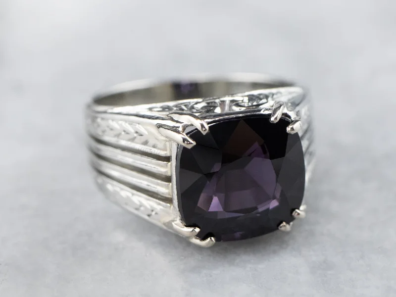 Women's casual rings-Vintage Purple Spinel White Gold Statement Ring