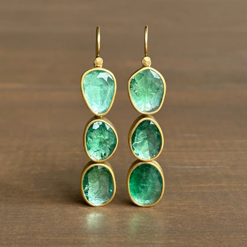 Women's silver-plated earrings-Large Emerald Triple Drop Earrings