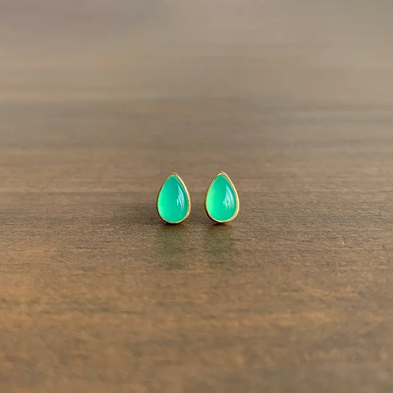 Women's stainless steel earrings-Chrysoprase Teardrop Stud Earrings