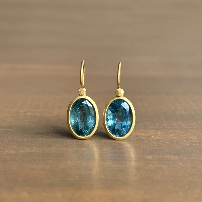 Women's sterling silver earrings-Oval Cerulean Aquamarine Earrings