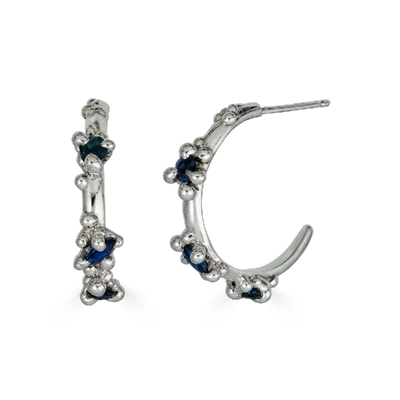 Women's star earrings-Sapphire Froth Hoops, Silver