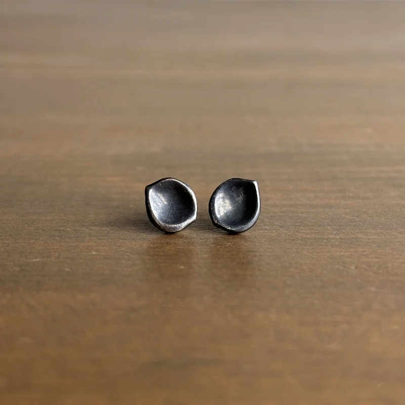 Women's stud earrings-Oxidized Silver Seed Stud Earrings