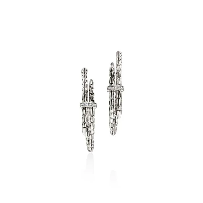 Women's gift earrings-John Hardy Spear Hoop Earrings with Diamonds in Sterling Silver