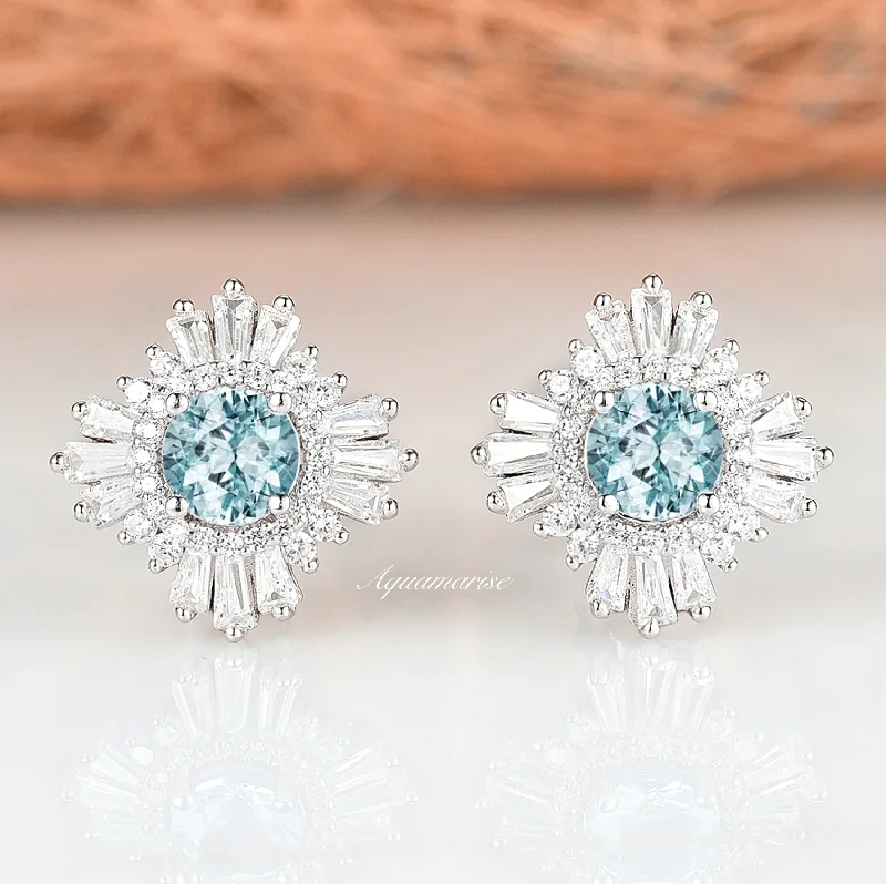 Women's travel earrings-Joelle aquamarine Earrings- Sterling Silver