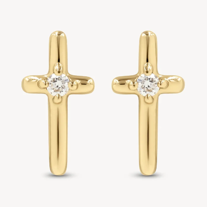 Women's birthstone earrings-Mini Golden Cross Studs