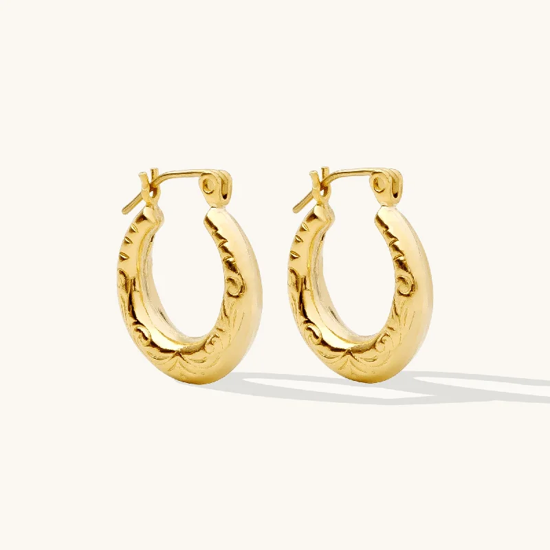 Women's gold-plated earrings-Vintage Floral Hoop Earrings