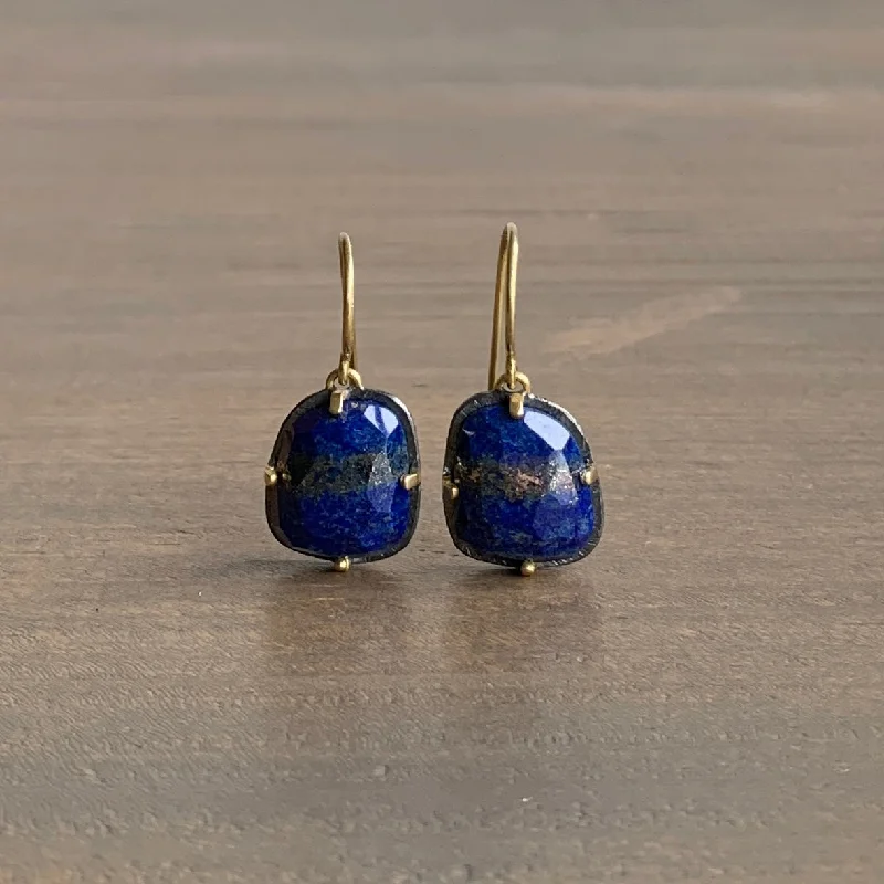 Women's ethical earrings-Carved Prong Set Lapis Earrings