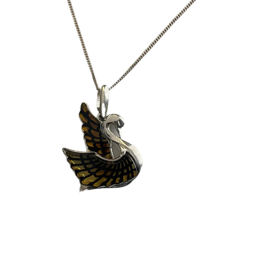 Custom women's necklaces-Designer Sterling Silver Swan and Amber Pendant