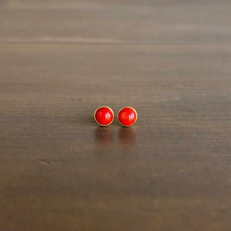 Women's spiritual earrings-Round Mediterranean Coral Stud Earrings