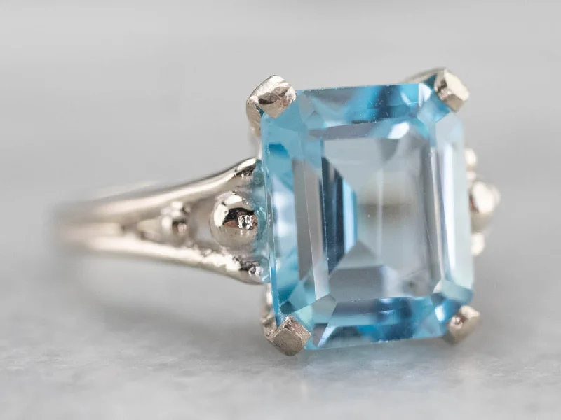 Women's Valentine's Day rings-Blue Topaz White Gold Solitaire Ring