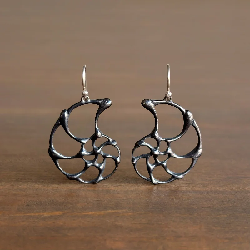 Minimalist women's earrings-Small Oxidized Silver Ammonite Earrings