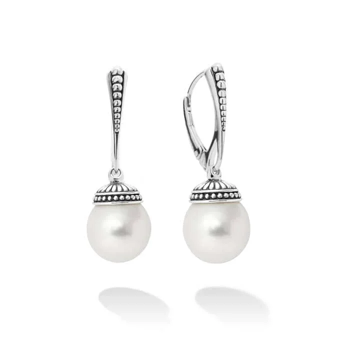 Women's crystal earrings-LAGOS Luna Pearl Drop Earrings in Sterling Silver