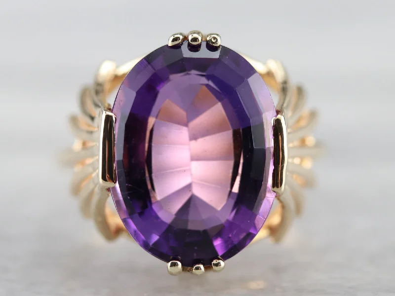 Women's photo rings-Amethyst with Fanned Shoulder Cocktail Ring