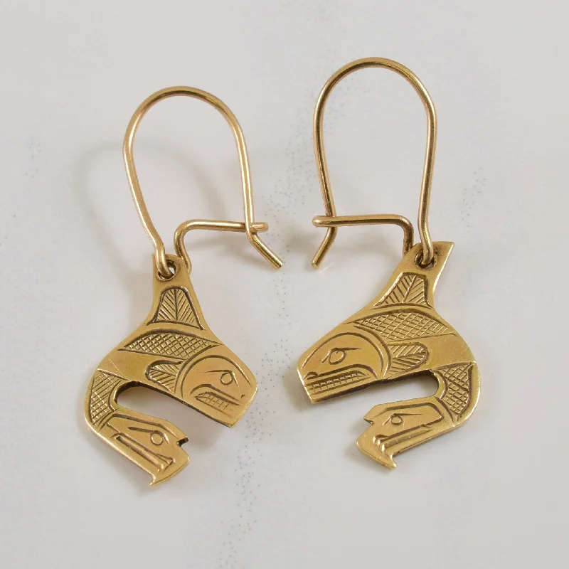 Women's seasonal rings-14k Yellow Gold Indigenous Art Earring |