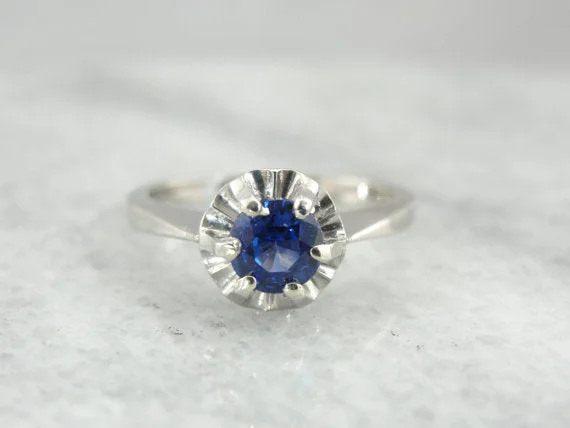 Women's sizeable rings-Buttercup Sweetheart Ring with Gorgeous Sapphire from Old Ceylon