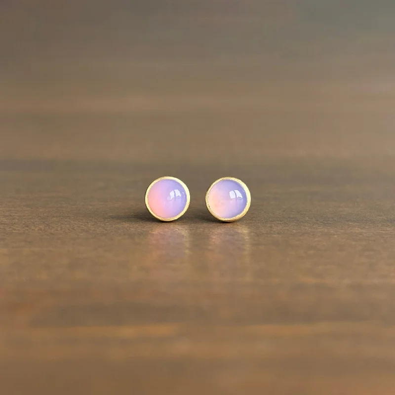 Women's casual earrings-Round Chalcedony Cabochon Stud Earrings