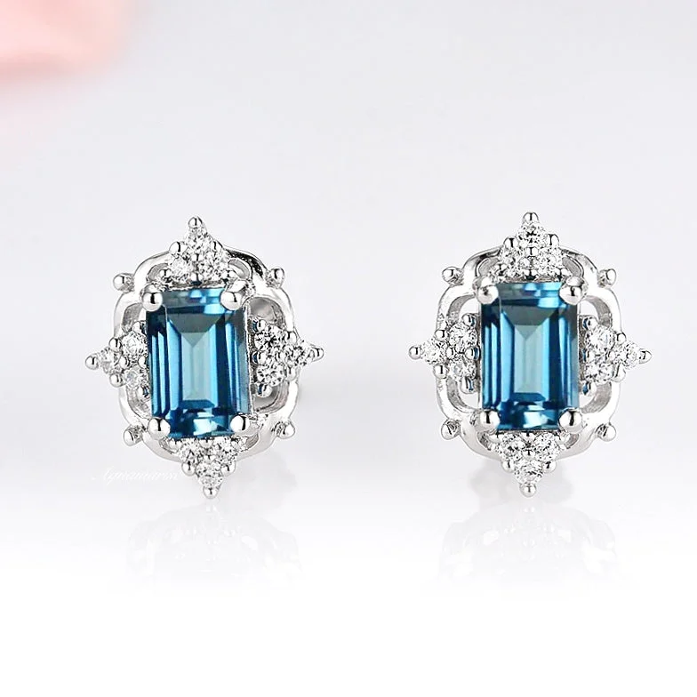 Women's casual earrings-Claire Natural London Blue Topaz Earrings- Sterling Silver