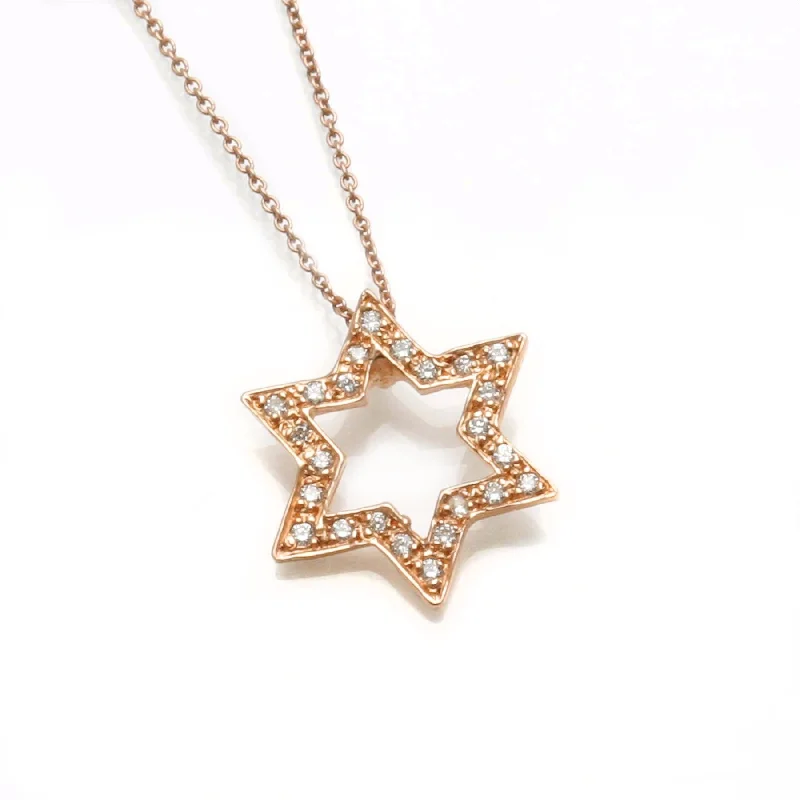 Women's gold-plated necklaces-14k Rose gold Diamond Floating Star of David Pave Necklace