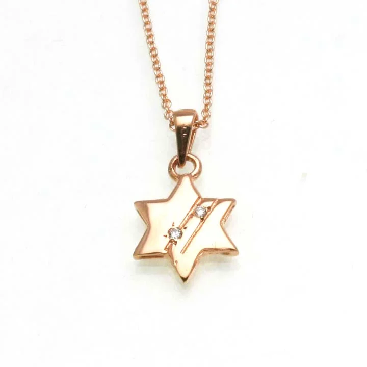 Women's silver-plated necklaces-14k Rose Gold Small Star of David Diamond Pendant Necklace