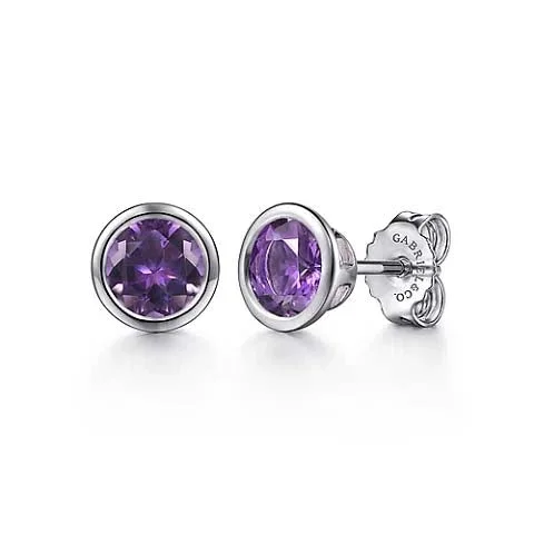 Women's Mother's Day earrings-Gabriel & Co. Amethyst Stud Earrings in Sterling Silver