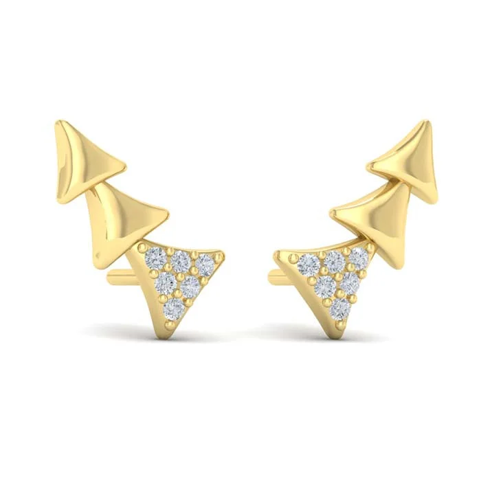 Women's symbolic earrings-Vlora Miravel Diamonds and Multi Trinity Ear Climber Earrings in 14K Yellow Gold