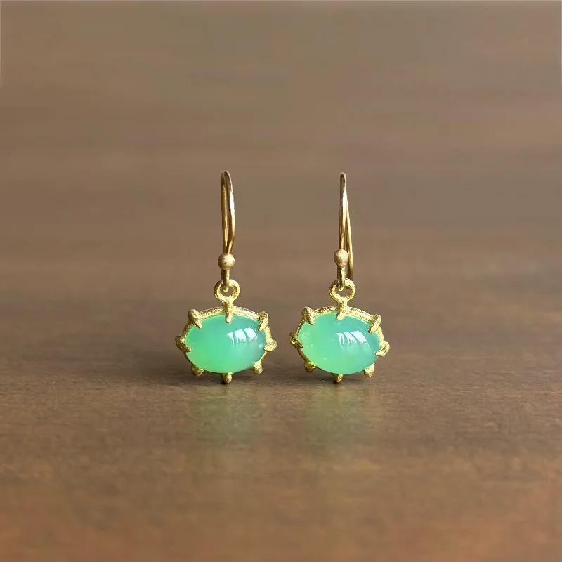 Women's personalized earrings-Mini Oval Chrysoprase Earrings