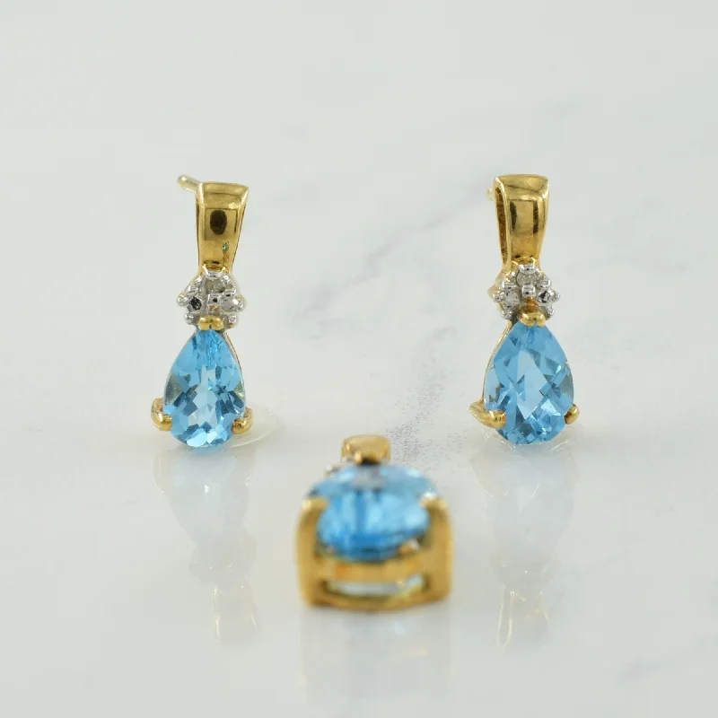 Women's pet memorial rings-Blue Topaz & Diamond Pendant & Earring Set | 1.60ctw, 0.01ctw |