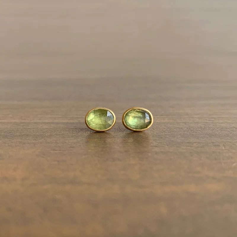 Designer women's earrings-Oval Natural Lime-Aid Umba Sapphire Stud Earrings