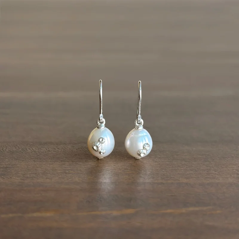 Women's vintage-inspired earrings-Moonshine Baroque Pearl Earrings with Silver Barnacles