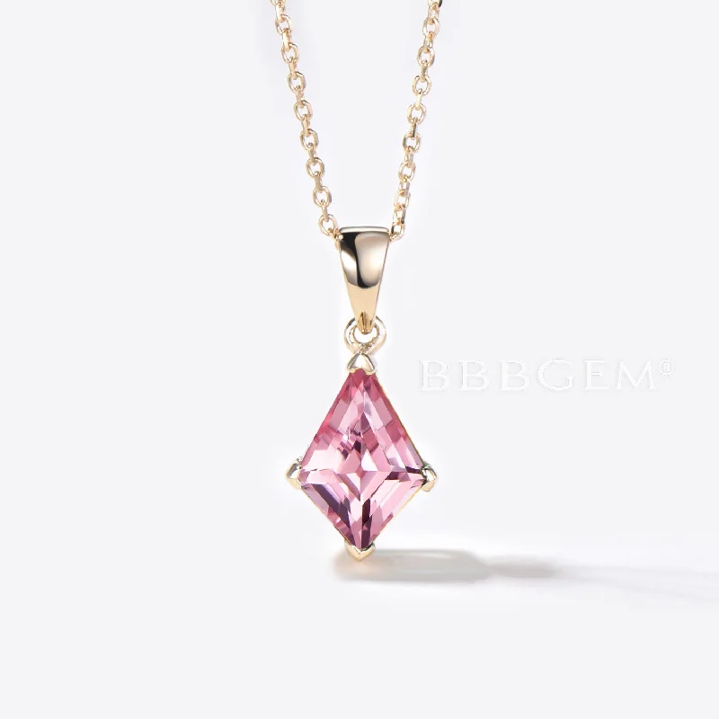 Affordable women's necklaces-Kite Padparadscha Sapphire Necklace Rose Gold Peach Sapphire Pendant