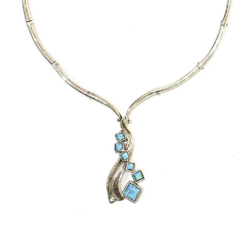 Women's vintage-inspired necklaces-Silver & Opaline Necklet D211