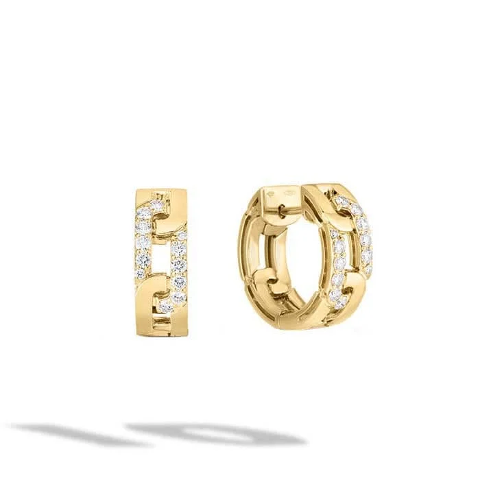 Women's unique earrings-Roberto Coin Navarra Diamond Huggie Earrings in 18K Yellow Gold