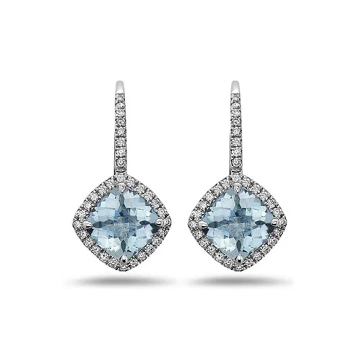 Women's spiritual earrings-Charles Krypell Aquamarine Pastel Earrings with Diamonds and Hidden Sapphires in 18K White Gold