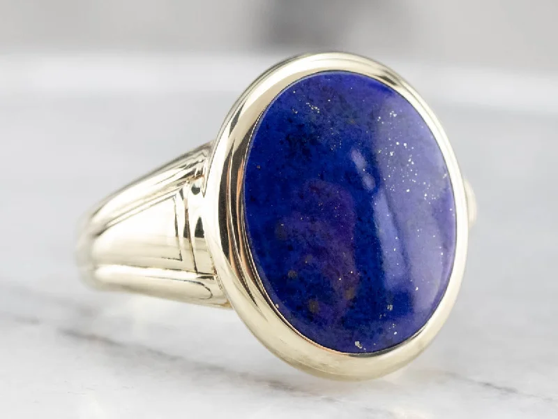 Women's elegant rings-Bold Green Gold and Lapis Men's Ring