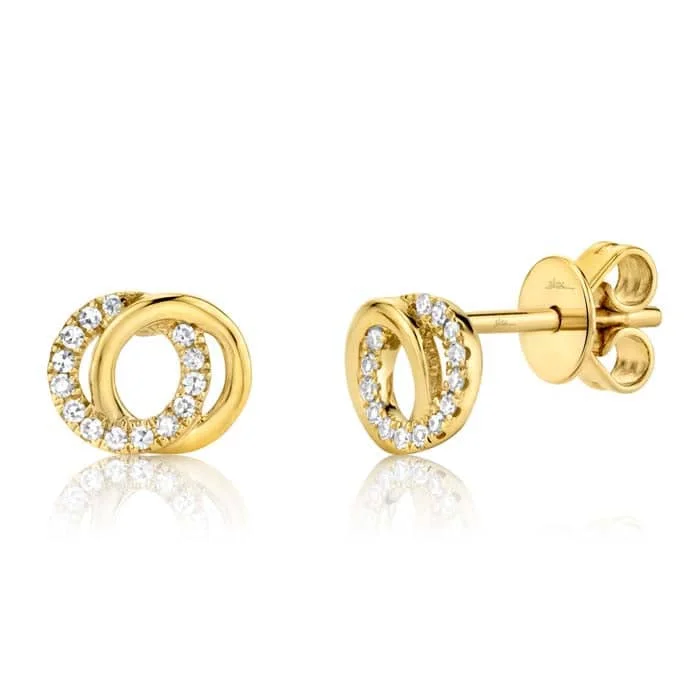 Women's luxury brand earrings-Shy Creation Diamond Love Knot Circle Stud Earrings in 14K Yellow Gold