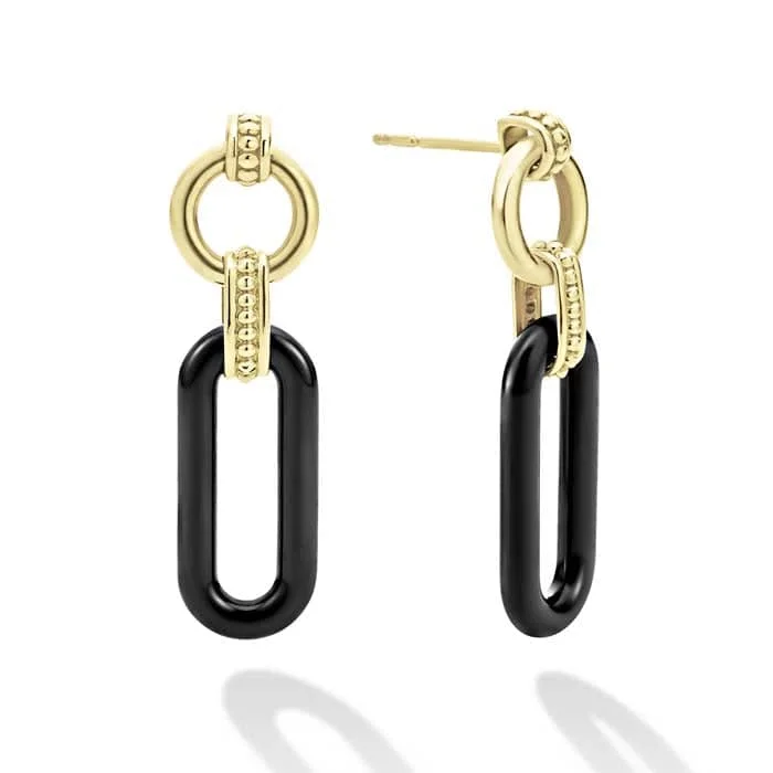 Trendy women's earrings-LAGOS 18K Signature Caviar Black Ceramic Link Earrings