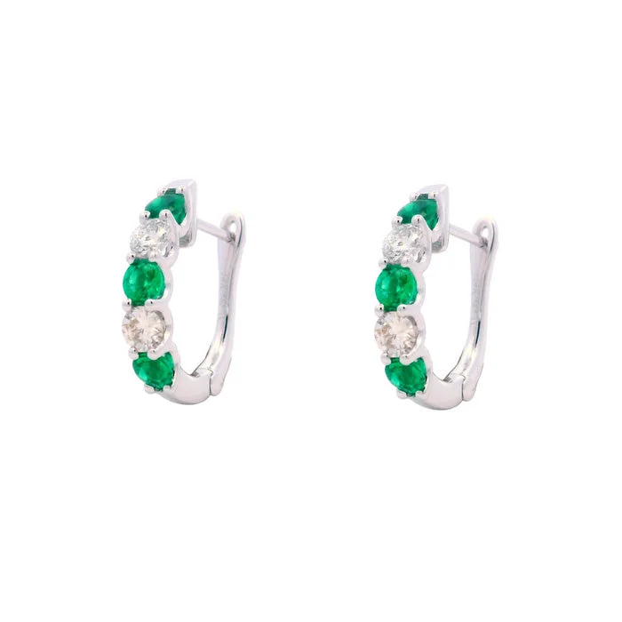 Women's eco-friendly earrings-Mountz Collection Emerald and Diamond Oval Hoop Earrings in 14K White Gold