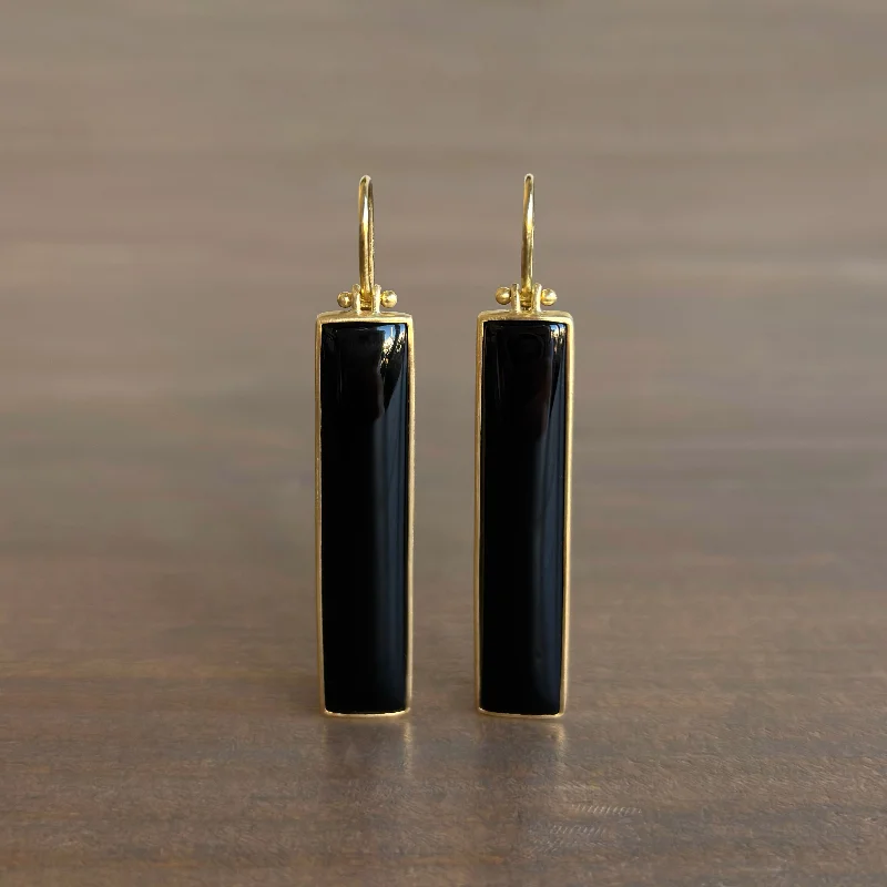 Women's exclusive earrings-Black Nephrite Jade Elongated Rectangle Earrings