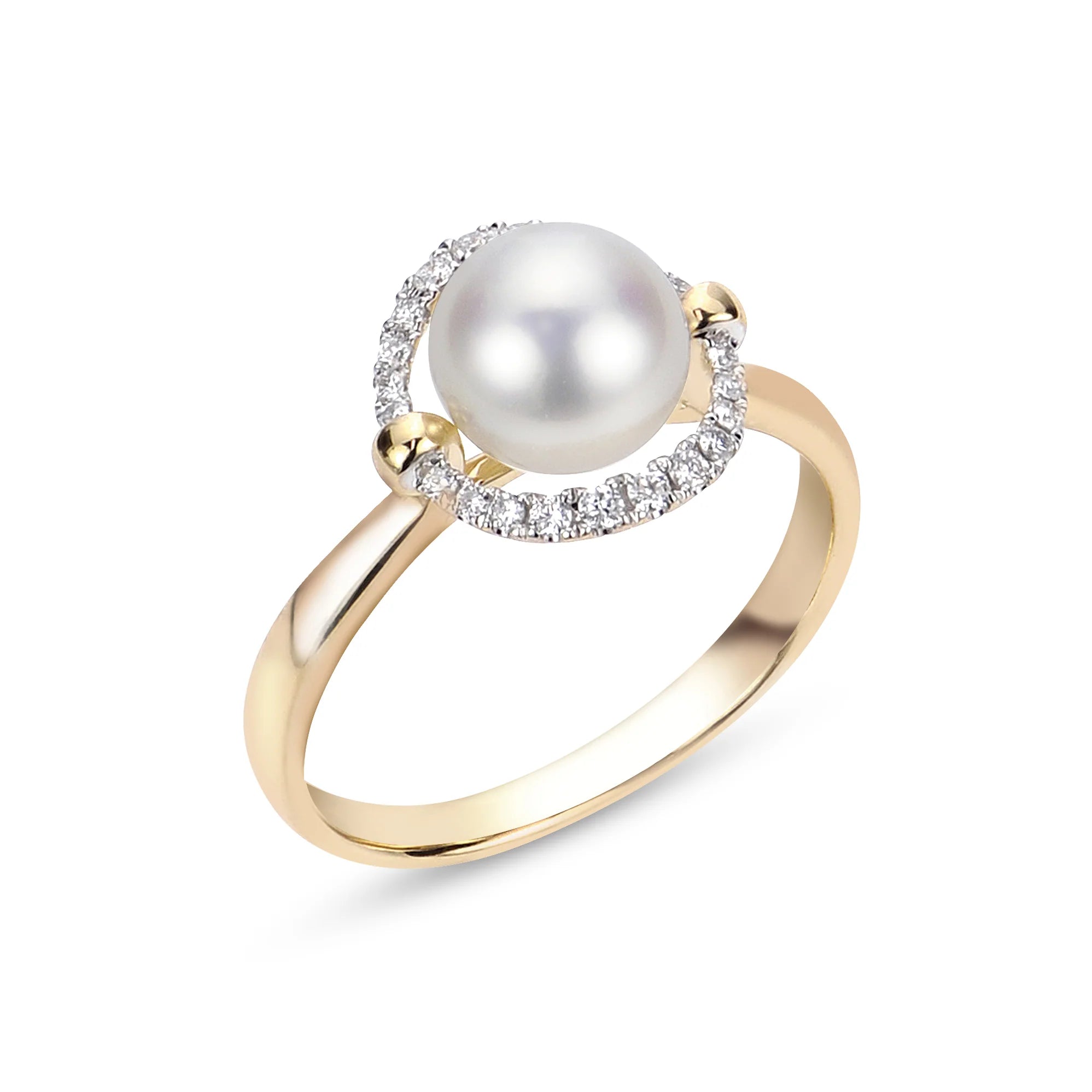 Women's Christmas rings-14K Yellow Gold Pearl and Diamond Halo Ring