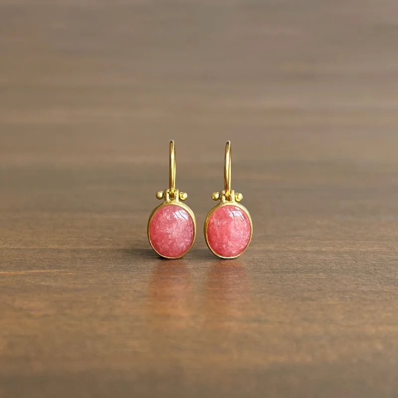 Women's seasonal earrings-Oval Rhodochrosite Cabochon Earrings